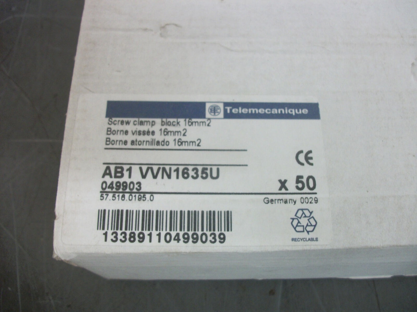 TELEMECANIQUE BOX OF 50 16mm2 SCREW CLAMP TERMINAL BLOCKS AB1VVN1635U NIB