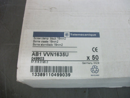 TELEMECANIQUE BOX OF 50 16mm2 SCREW CLAMP TERMINAL BLOCKS AB1VVN1635U NIB
