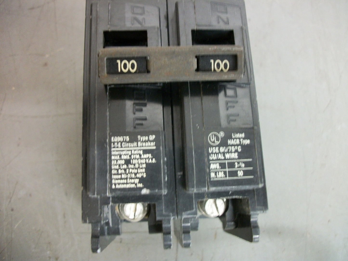SIEMENS QP CIRCUIT BREAKER EQ9675 Q2100 100AMP 240VOLT 2POLE
