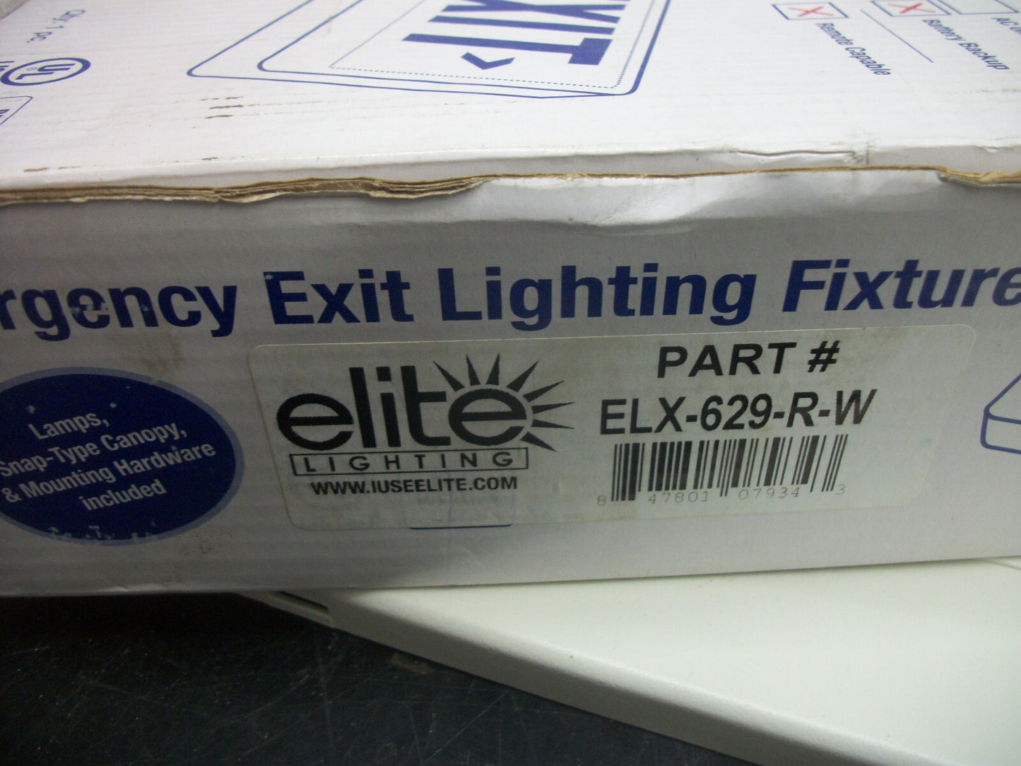 ELITE LED BATTERY BACKUP REMOTE CAPABLE EMERGENCY EXIT SIGN ELX-629-R-W NIB