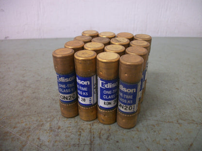 EDISON LOT OF 16 ONE-TIME FUSES KON20 20AMP 250VOLT NOB