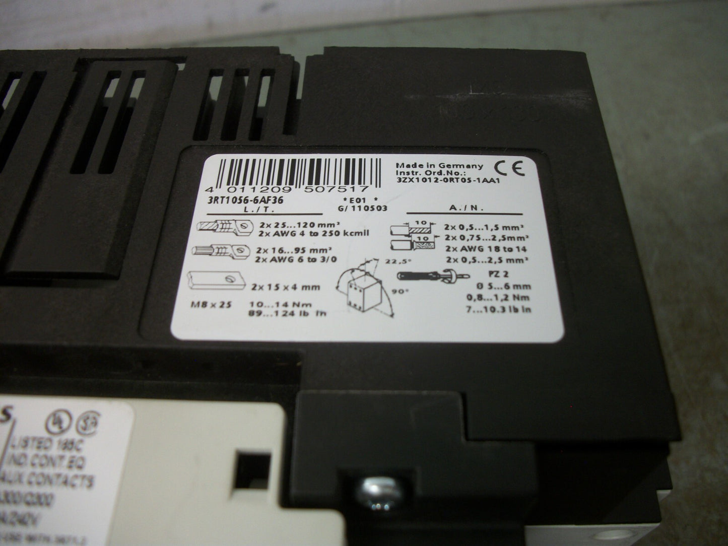 SIEMENS CONTACTOR 3RT1056-6AF36 195AMP 110-127VCOIL 3PH 600V 3POLE 200HP