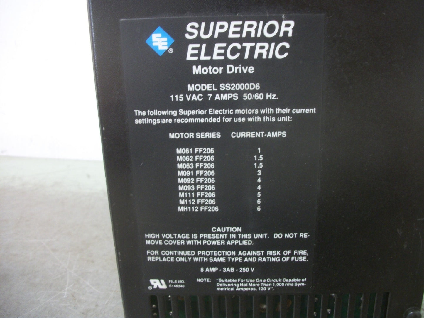 SUPERIOR ELECTRIC SLO-SYN 2000 MOTOR DRIVE SS2000D6 115VAC 7AMP