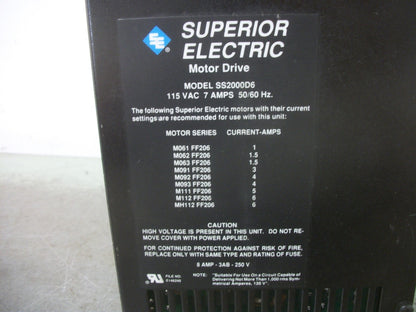 SUPERIOR ELECTRIC SLO-SYN 2000 MOTOR DRIVE SS2000D6 115VAC 7AMP