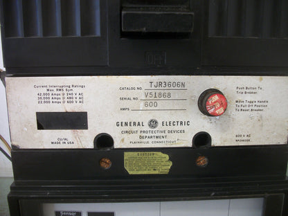 GE TJR CIRCUIT BREAKER TJR3606N 600AMP 600VOLT 3POLE W/AUX