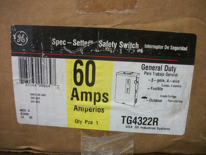 GE DISCONNECT TYPE 3R TG4322R 60AMP 240VOLT 3POLE FUSIBLE NIB
