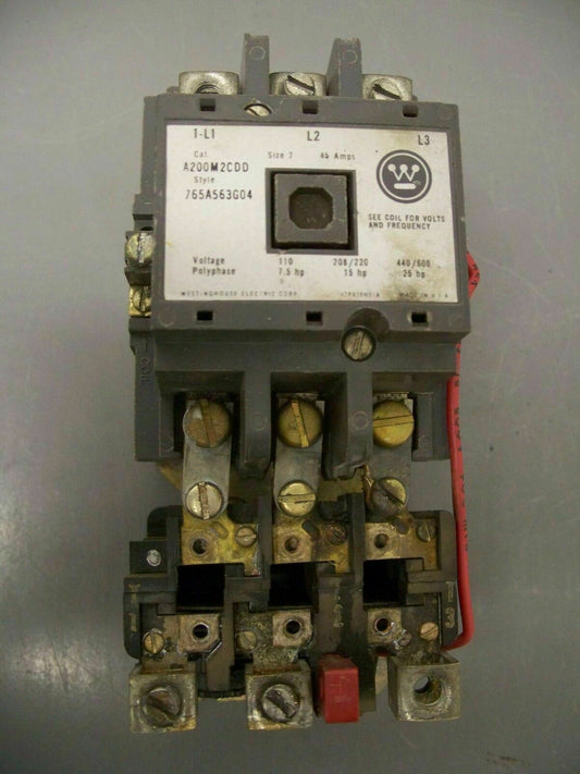 WESTINGHOUSE SIZE 2 MOTOR STARTER A200M2CDD 45AMP 3PH 25HP 600V 600VCOIL