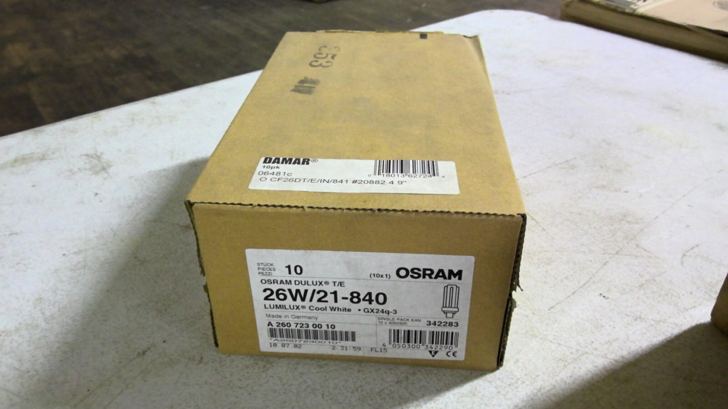 DAMAR BOX OF 10 LUMILUX COOL WHITE COMPACT FLUORESCENT BULBS 26W/21-840 NIB