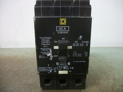 SQUARE D EDB CIRCUIT BREAKER EDB34030 30AMP 480VOLT 3POLE CHIPPED