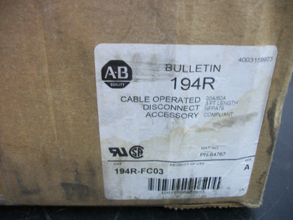 ALLEN-BRADLEY 3FT CABLE OPERATED DISCONNECT ACCESSORY 194R-FC03 30/60AMP NIB