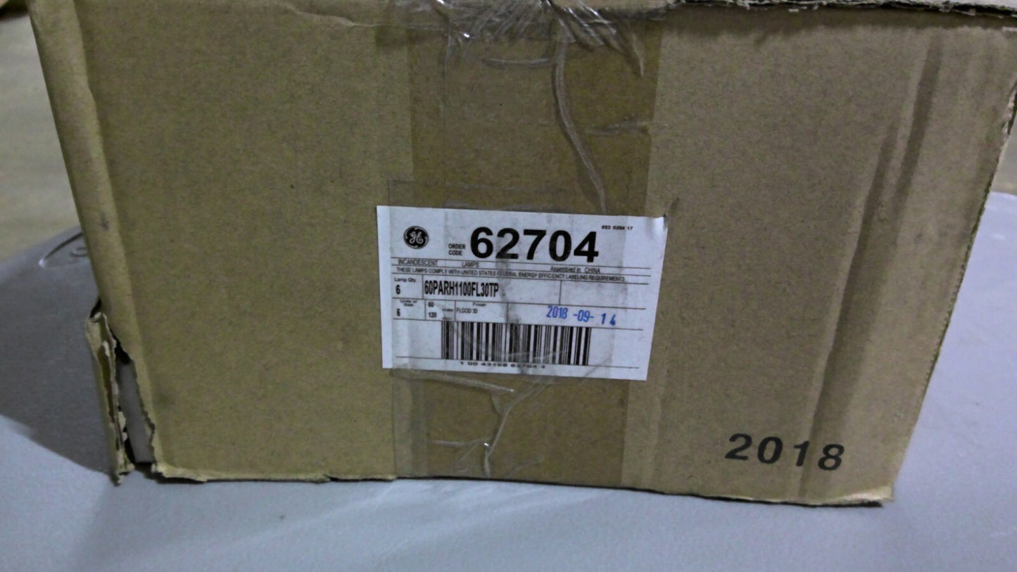 GE 62704 BOX OF 6 INCANDESCENT FLOODLIGHTS 60PARH1100FL30TP 60W 120V NIB