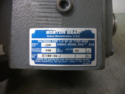 BOSTON GEAR .530HP 30:1 RATIO RIGHT ANGLE GEARBOX 9718V-3Q-J 1750RPM NOB