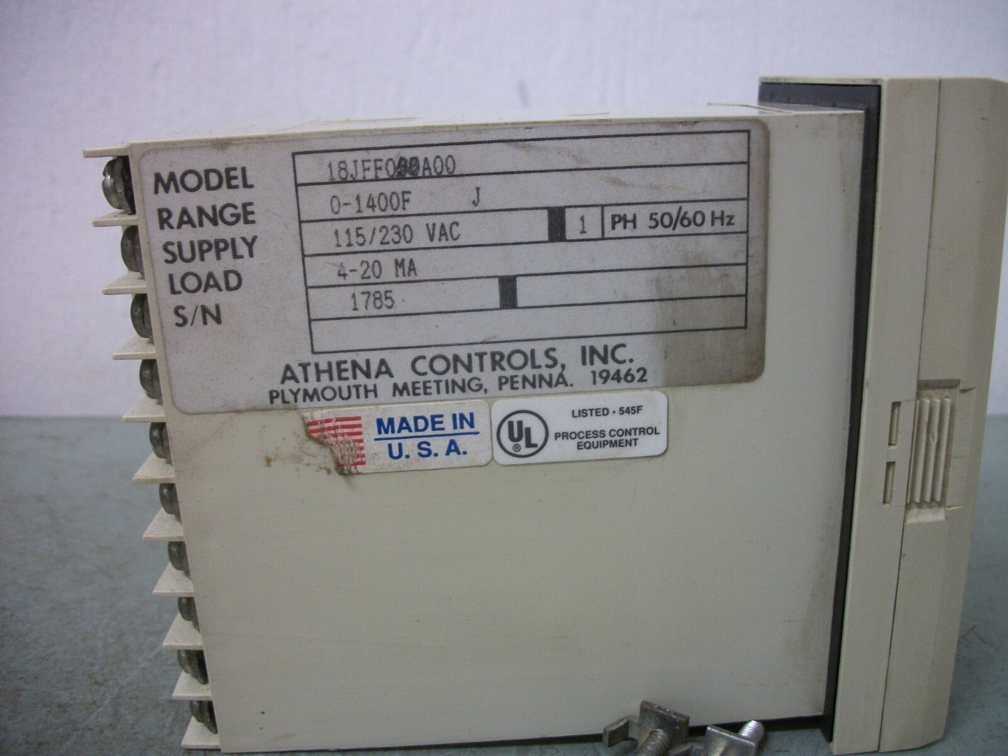 ATHENA TEMPERATURE CONTROLLER 18JFF0BBA00 0-1400F 115/230VAC 4-20mA