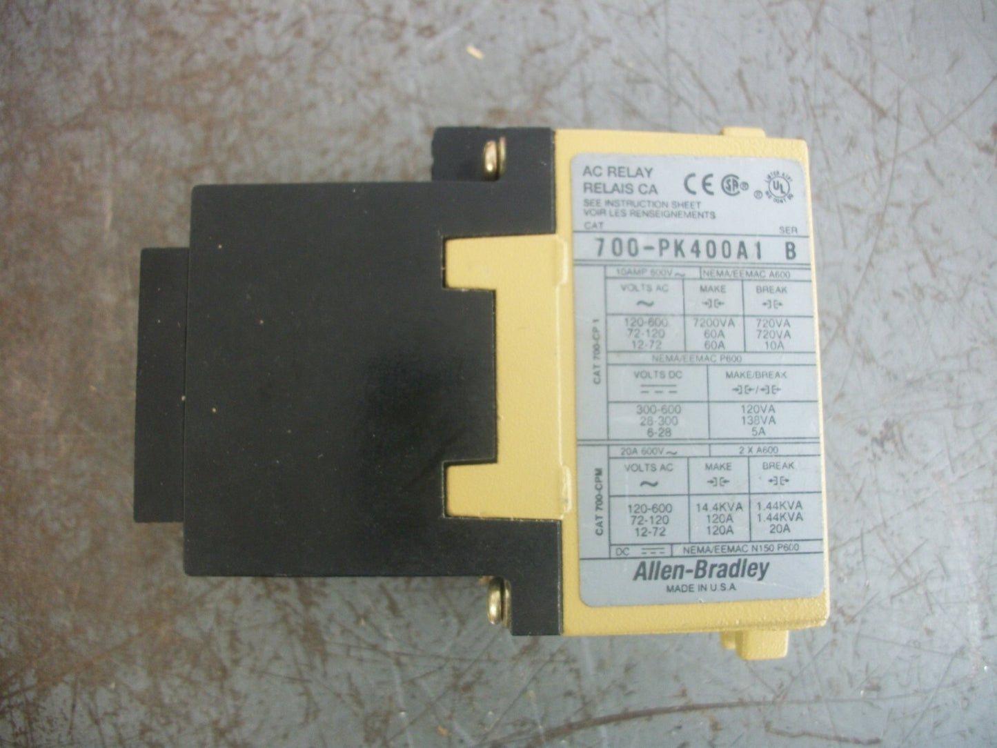 ALLEN-BRADLEY AC RELAY 700-PK400A1 120VCOIL 20AMP 600V