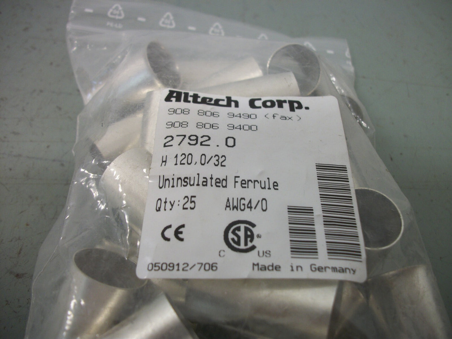 ALTECH CORP LOT OF 25 4/0 AWG UNINSULATED FERRULE CRIMPS 2792.0 NEW