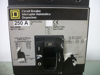 SQUARE D KAL CIRCUIT BREAKER KAL36250 250AMP 600VOLT 3POLE GRAY