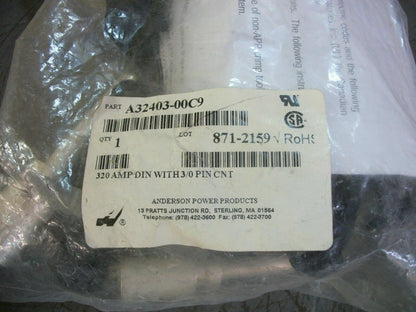 ANDERSON 320AMP DIN CONNECTOR WITH 3/O PIN CONT A32403-00C9 NEW