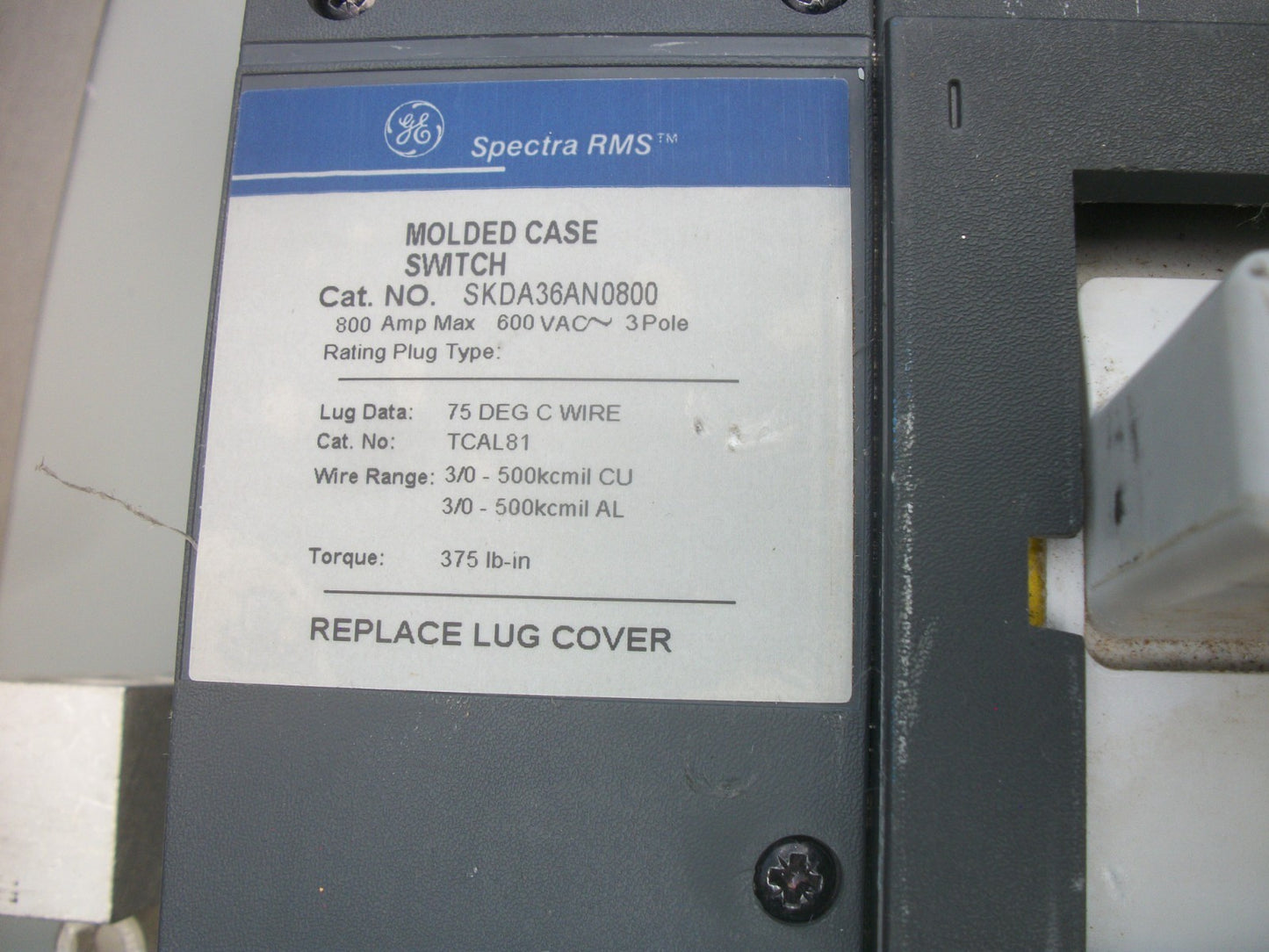 GE SPECTRA ENCL MOLDED CASE SWITCH SKDA36AN0800 800AMP 600VOLT 3POLE NEW