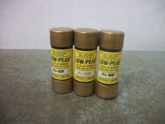 BUSSMANN LOT OF 3 LOW-PEAK FUSES LPJ-10SP 10AMP 600VOLT