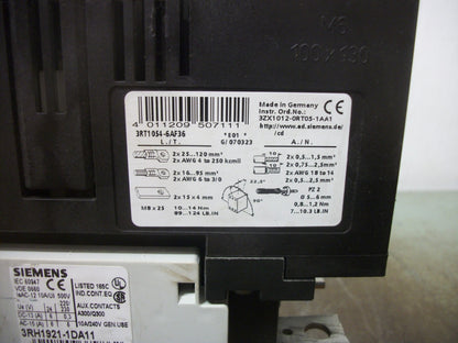 SIEMENS CONTACTOR 3RT1054-6AF36 140AMP 127VCOIL 3PH 600V 125HP