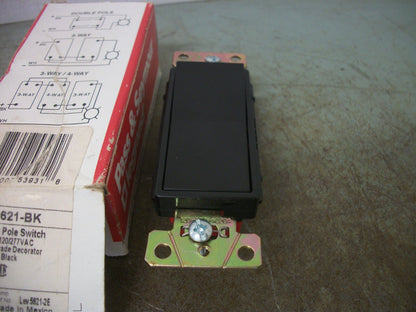 PASS & SEYMOUR BLACK SINGLE POLE ROCKER SWITCH 2621-BK 20AMP 120/277VOLT NIB