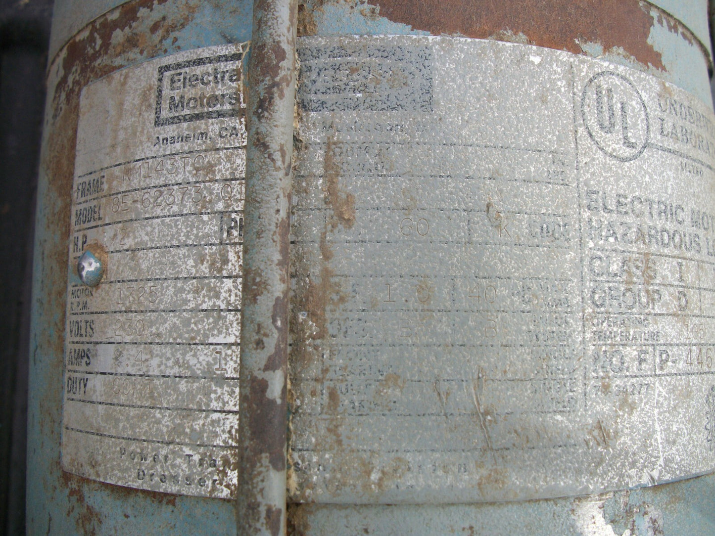 ELECTRA MOTORS 1/2HP NM143TC AC MOTOR 8E-62373 230VOLT 1725RPM 3PH