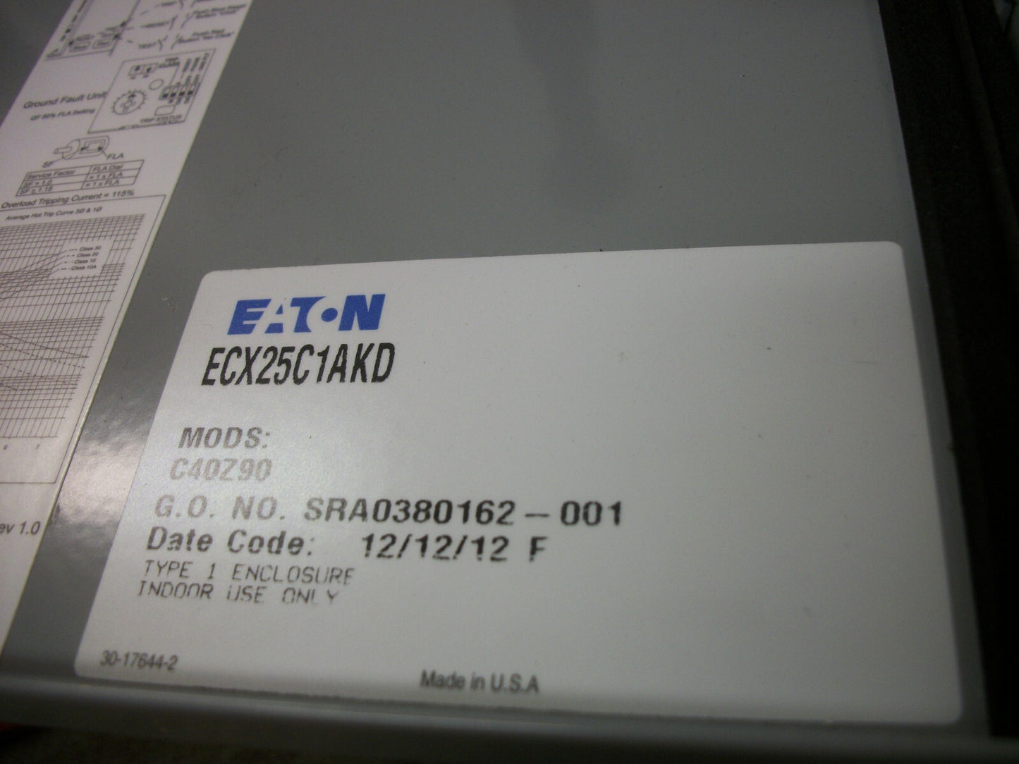 CUTLER-HAMMER STARTER COMBO TYPE 1 XTCE009B10 120VCOIL 15A BREAKER