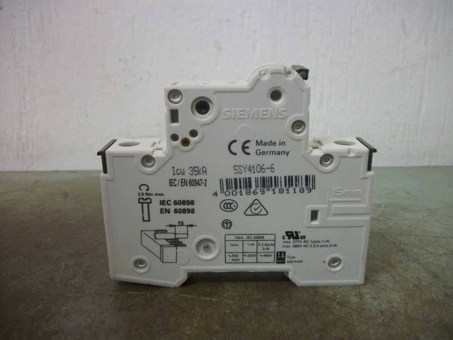 SIEMENS MINI CIRCUIT BREAKER 5SY41MCBB6 5SY4106-6 6AMP 400VOLT 1POLE