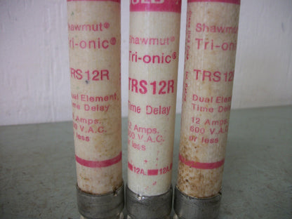 GOULD SHAWMUT LOT OF 3 TRI-ONIC FUSES TRS12R 12AMP 600VOLT