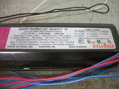 SYLVANIA QUICKTRONIC 2-LAMP INSTANT START ELECTRONIC BALLAST QT 2X32/277 IS 277V