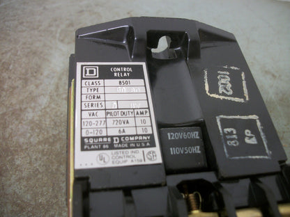 SQUARE D AC CONTROL RELAY 8501GO80 120VCOIL NIB