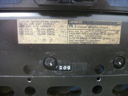 SIEMENS ITE JL3 CIRCUIT BREAKER JL3F400 400AMP 600VOLT 3POLE W/200A TRIP