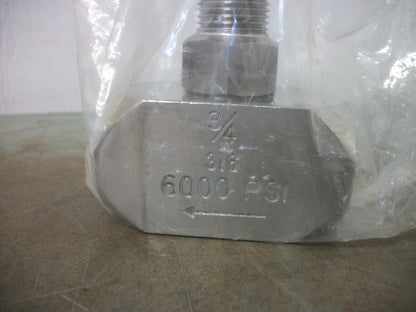 GENERIC 3/4" 316 SS NEEDLE VALVE 6000PSI NOB