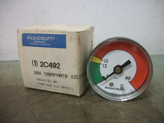 ASHCROFT 2C492 PNEUMATIC PRESSURE GAUGE 20W1005PH01B 0-60PSI NIB