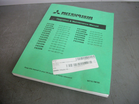 MITSUBISHI FORKLIFT TRUCKS OPERATION & MAINTENANCE MANUAL 99710-7M100 NEW