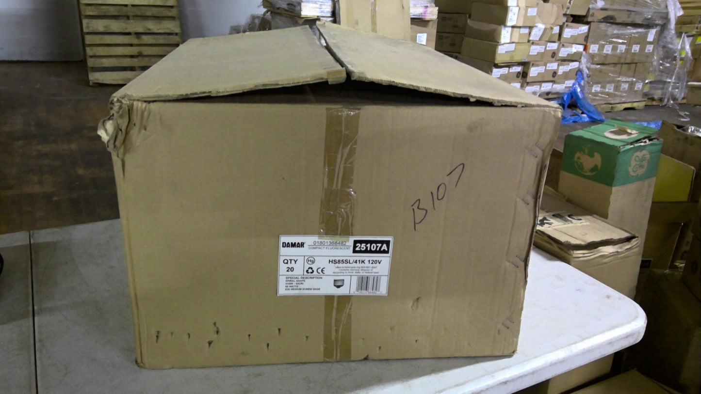 DAMAR 25107A BOX OF 20 COMPACT FLUORESCENT SPIRAL BULBS HS85SL/41K 120V NIB