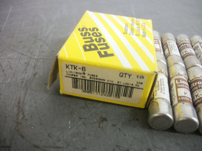 BUSSMANN BOX OF 10 LIMITRON FUSES KTK6 6AMP 600VOLT NIB