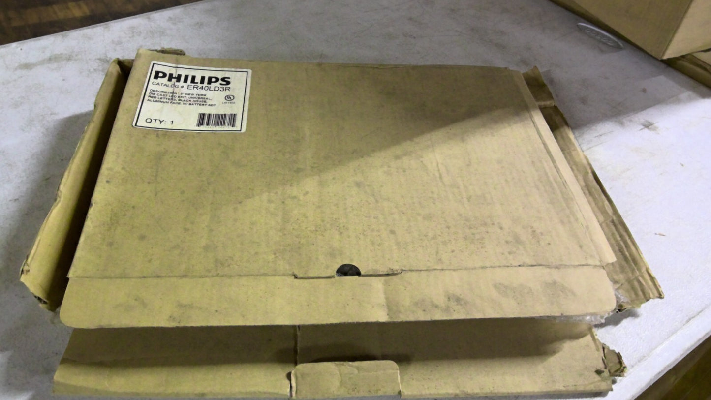 PHILIPS 8" NEW YORK DIE CAST LED UNIVERSAL RED LETTER EXIT SIGN ER40LD3R NIB