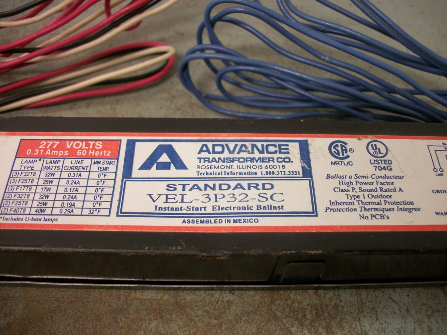 ADVANCE INSTANT-START ELECTRONIC BALLAST VEL-3P32-SC 277VOLT