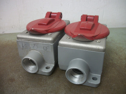 HUBBELL KILLARK LOT OF 2 WEATHERPROOF TWIST-LOCK RECEPTACLE ENCLOSURES FSC-2 RED
