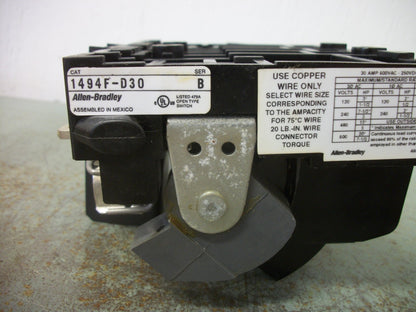 ALLEN-BRADLEY FUSIBLE DISCONNECT SWITCH 1494F-D30 30AMP 600VOLT 3POLE NOB