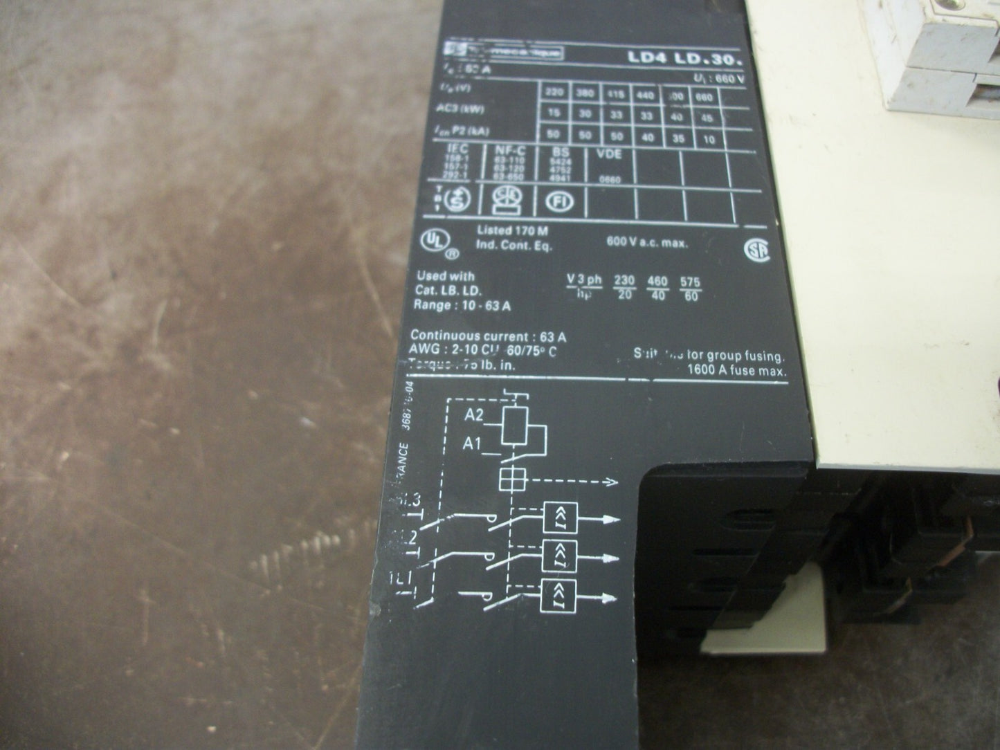 TELEMECANIQUE INTEGRAL 63 CONTACTOR LD4-LD030 63AMP 120VCOIL 3PH 600V 60HP