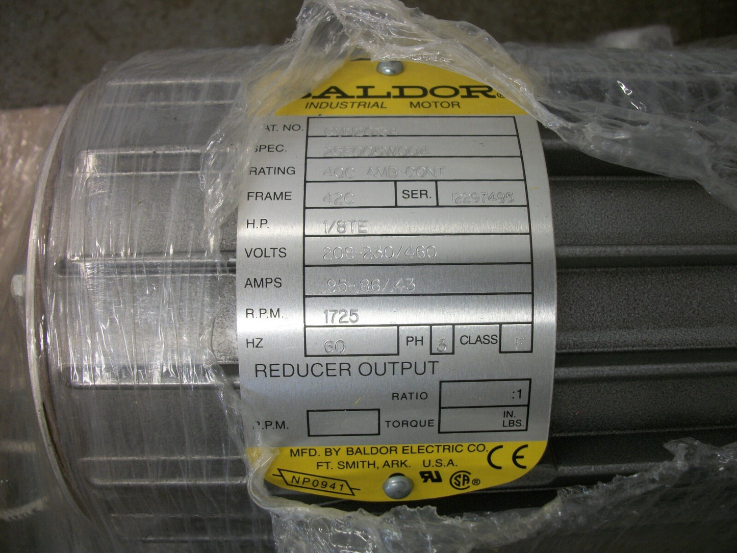BALDOR 1/8HP 42C TENV AC MOTOR CNM20134 460VOLT 3PH 1725RPM NIB