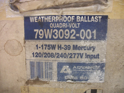 ADVANCE 175W WEATHERPROOF QUADRI-VOLT BALLAST 79W3092-001 120/208/240/277V NIB