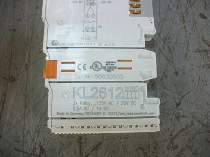 BECKHOFF 2-CHANNEL RELAY OUTPUT MODULE KL2612 125VAC/30VDC 0.5AMP/1AMP