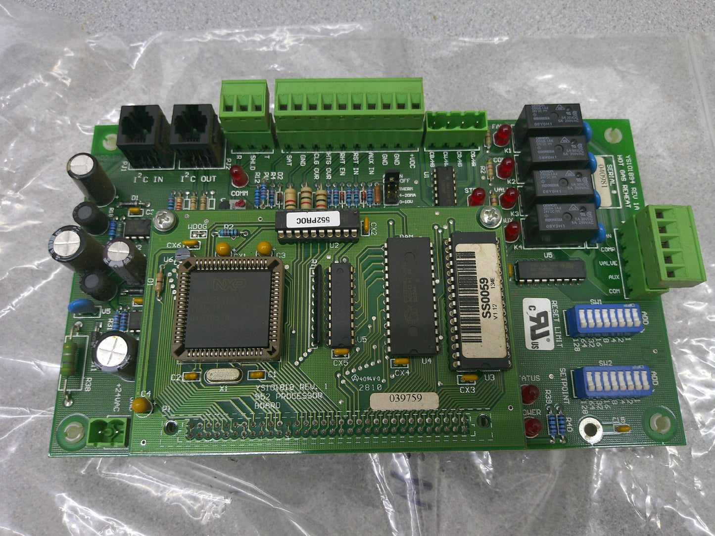 WATTMASTER CONTROLS HOT GAS REHEAT CONTROL BOARD YS101894 W/552 PROCESSOR BOARD