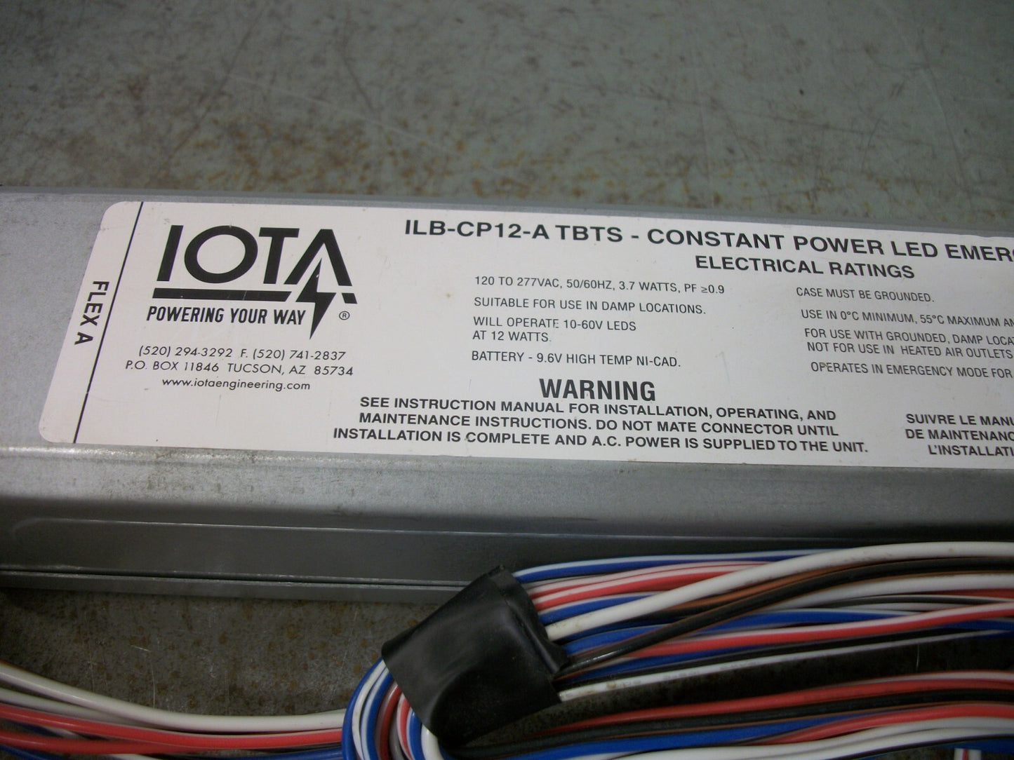 IOTA CONSTANT POWER LED EMERGENCY DRIVER BALLAST ILB-CP12-A TBTS 120/277VOLT