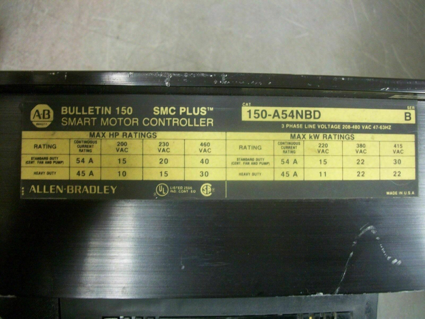 ALLEN-BRADLEY 40HP SMC PLUS SMART MOTOR CONTROLLER 150-A54NBD 3PH 460VOLT 54AMP