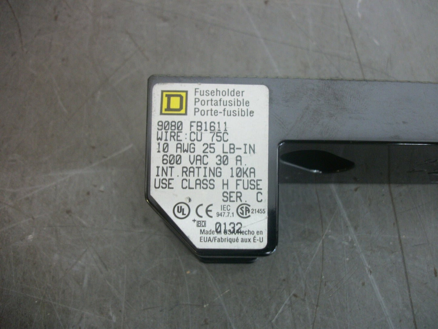 SQUARE D CLASS H FUSEHOLDER 9080FB1611 30AMP 600VOLT 1POLE NOB