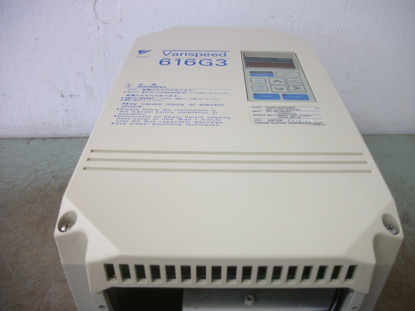 YASKAWA VARISPEED 616G3 5HP INVERTER DRIVE CIMR-G3V43P7 460VOLT 3PH 6.9KVA
